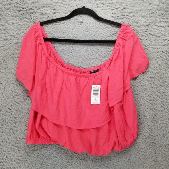 Torrid Top Womens 2X Hot Pink Off The Shoulder Ruffle Cropped Blouse *NWT* - Picture 1 of 14
